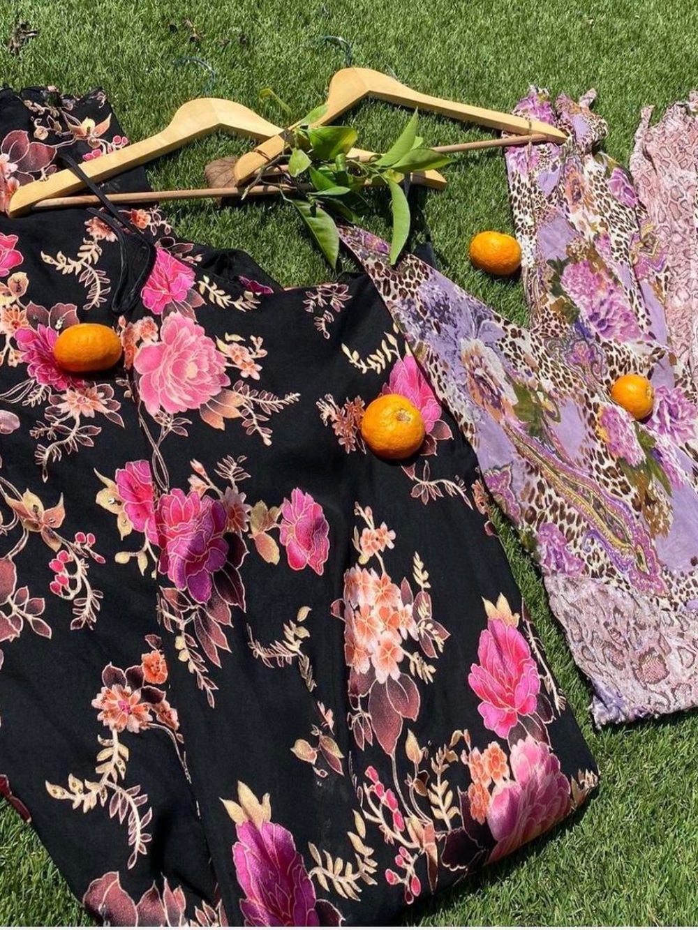 Monsoon Floral Tank Top - Black with Pink & Peach Blossoms